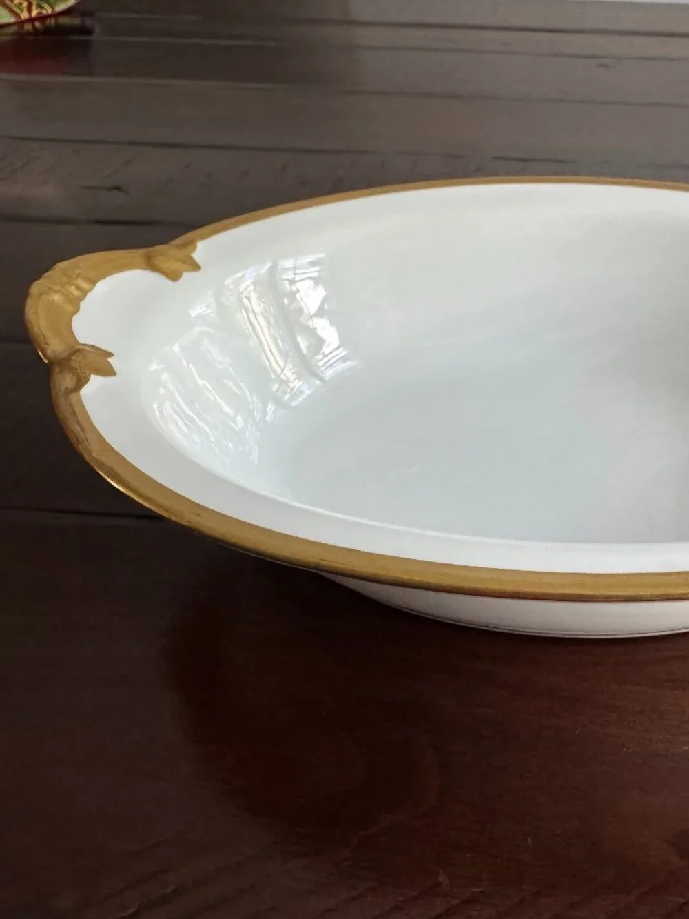 Antique C. Ahrenfeldt Limoges Gold Trim Oval Serving Bowl Gump's SF c. 1910